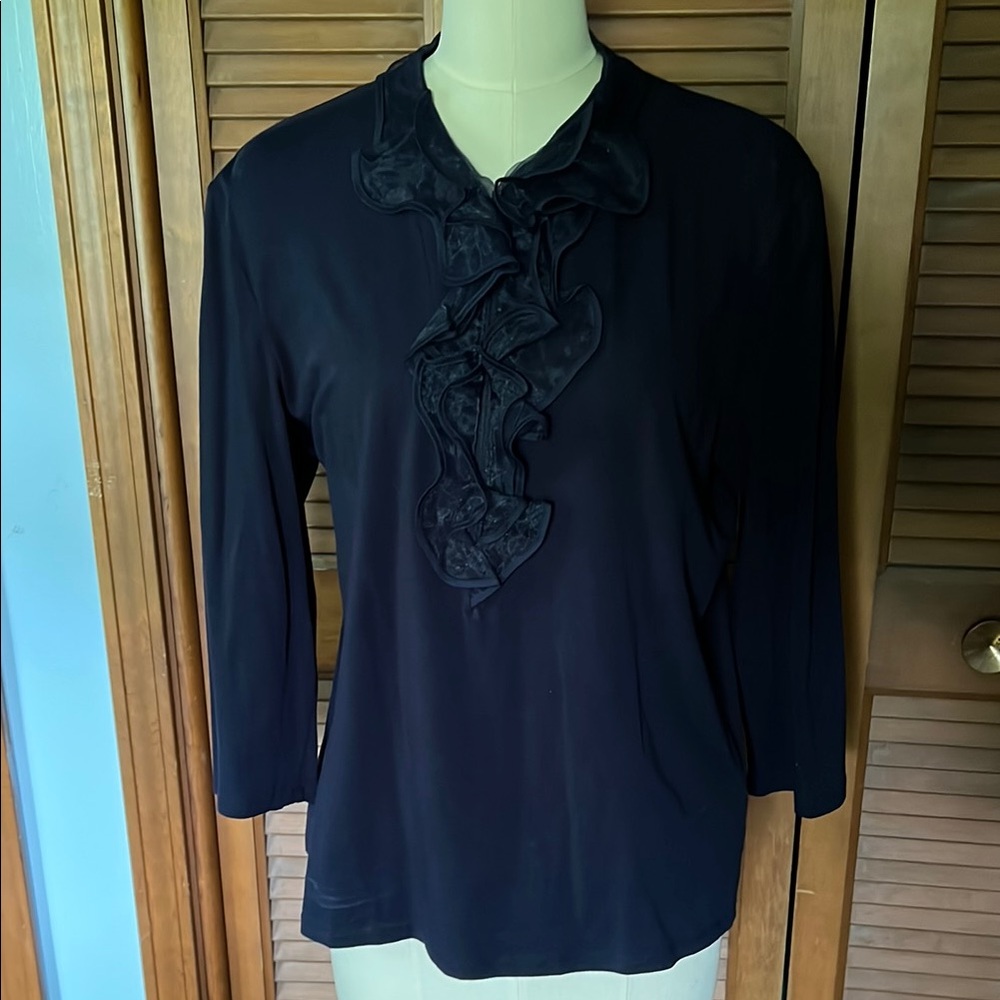 Elegant Midnight Blue Ruffle Blouse
